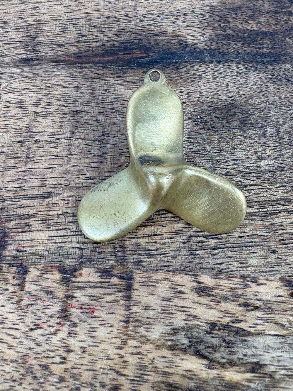 Vintage Solid Brass Propeller Pendant Charm 1 1/2" 22.1 Grams